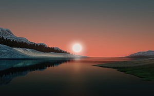 Serene Sunset Over Snowy Mountains and Calm Lake Reflection HD wallpaper