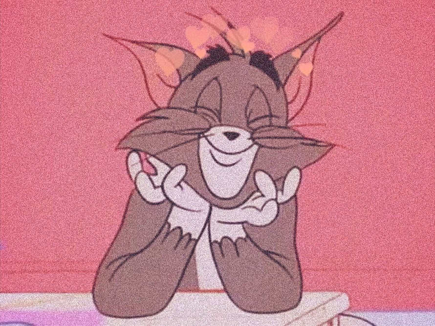 Tom from Tom and Jerry Smiling with Hearts in Vintage Cartoon Style HD wallpaper
