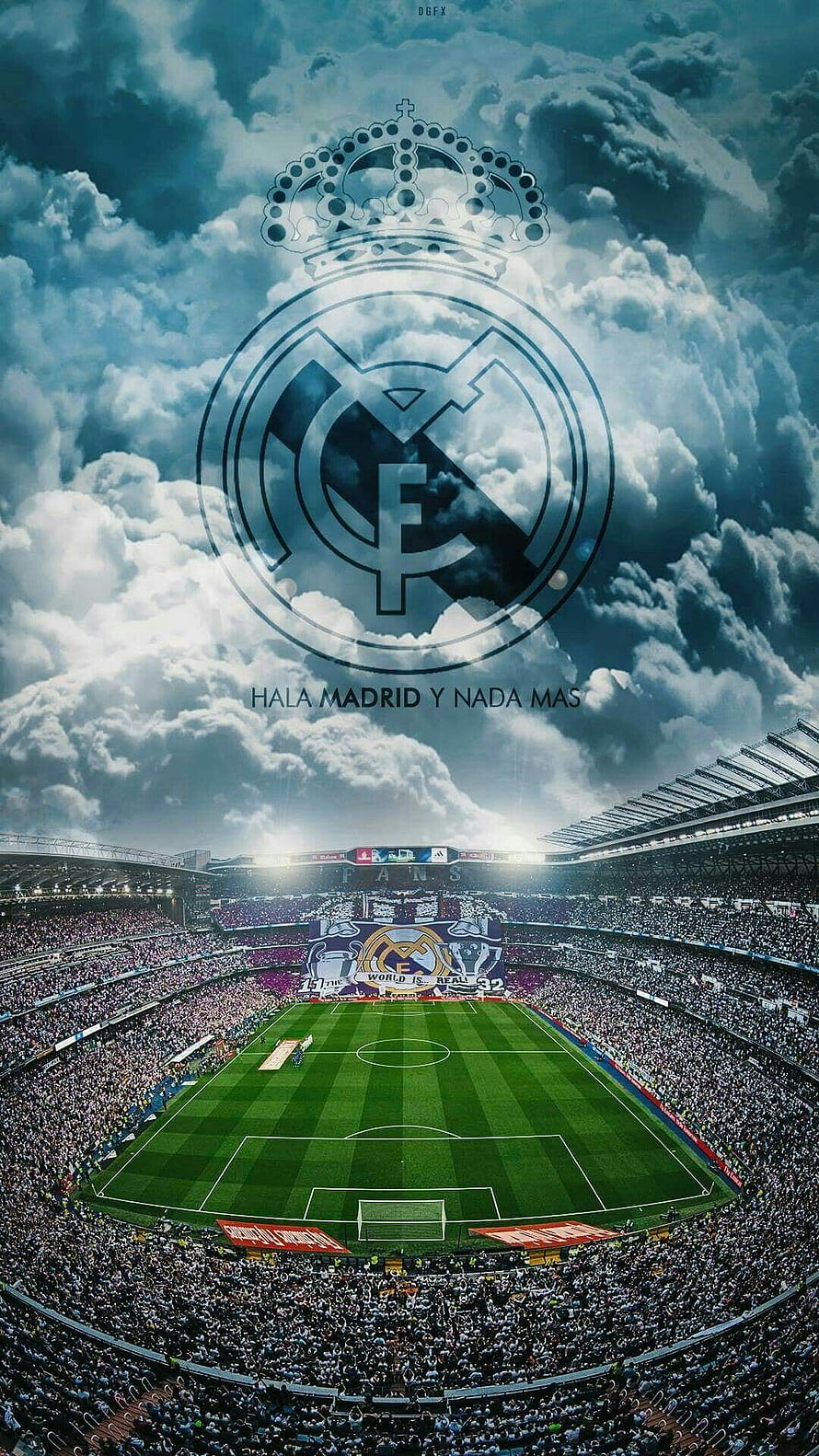 Real Madrid CF Stadium Atmosphere With Cloudy Sky And Team Crest HD phone wallpaper