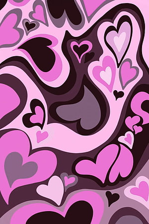 Abstract Pink Heart Pattern with Dark Purple Swirls and Retro Aesthetic HD phone wallpaper