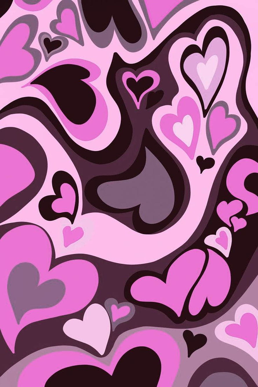 Abstract Pink Heart Pattern with Dark Purple Swirls and Retro Aesthetic HD phone wallpaper