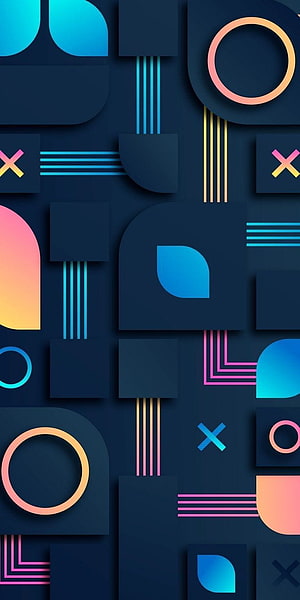 Abstract Geometric Pattern with Neon Circles and Lines on Dark Background HD phone wallpaper