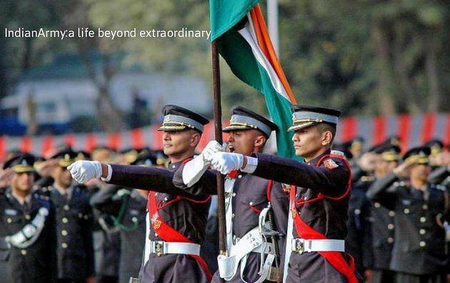 Indian Army Flag Guard Ceremony with National Flag and Saluting Officers HD wallpaper