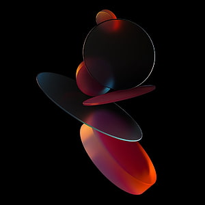 Abstract 3D Geometric Composition with Glowing Red and Orange Discs on Black Background HD phone wallpaper