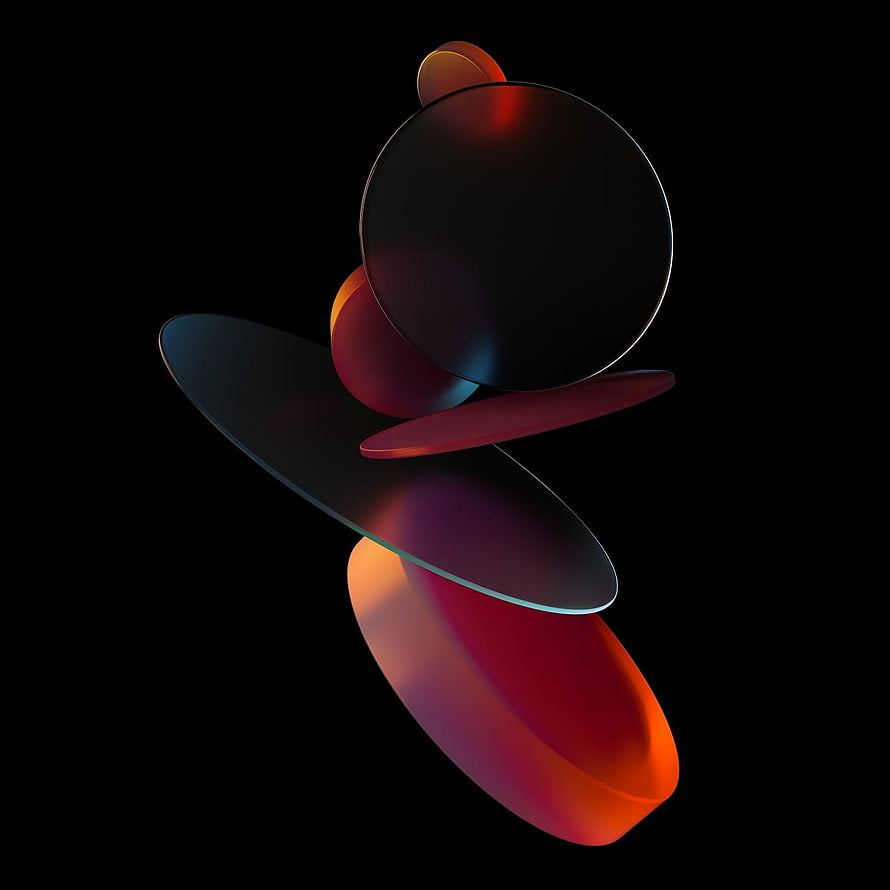 Abstract 3D Geometric Composition with Glowing Red and Orange Discs on Black Background HD phone wallpaper