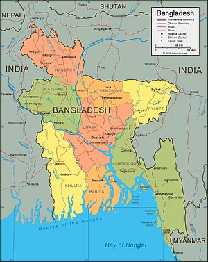 Detailed Political Map of Bangladesh Showing Divisions, Rivers, and Bay of Bengal HD phone wallpaper