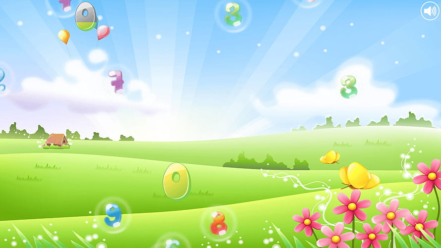 Colorful Number Bubbles Floating Over a Sunny Green Meadow with Flowers and Butterflies HD wallpaper