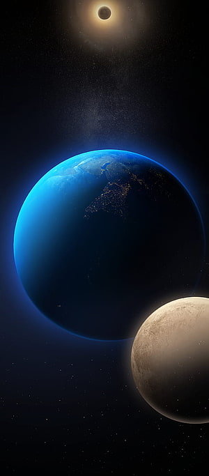 Earth and Moon Aligned Under Solar Eclipse in Deep Space HD phone wallpaper