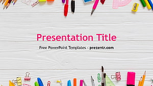 Colorful School Presentation Template with Stationery Border on White Wood Background HD wallpaper