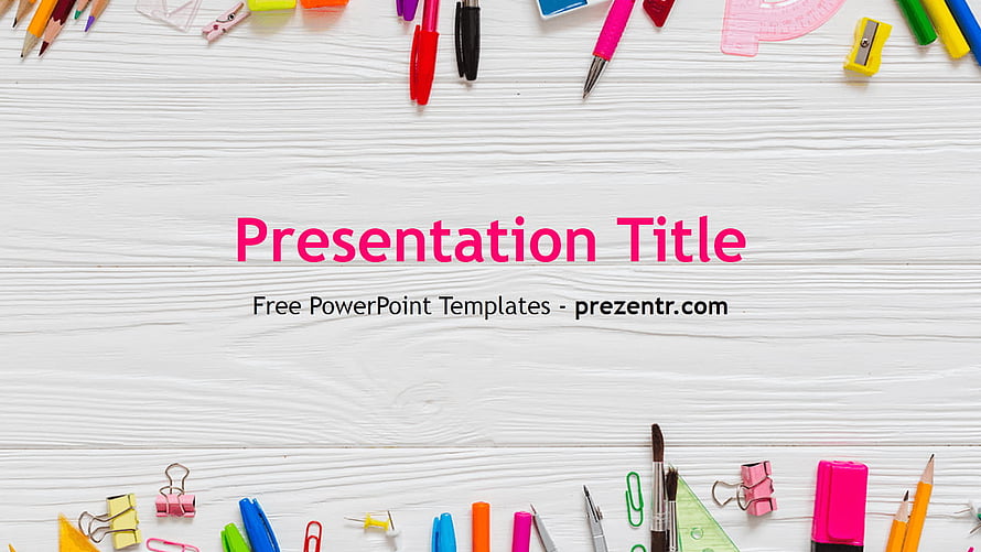 Colorful School Presentation Template with Stationery Border on White Wood Background HD wallpaper