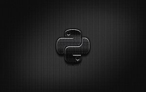 Sleek metallic Python logo emblem on a dark perforated carbon fiber surface HD wallpaper