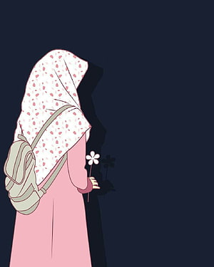 Anime Girl in Pink Dress and Floral Headscarf Holding a White Flower HD phone wallpaper