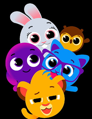 Cute Cartoon Animal Friends Group Portrait on Black Background HD phone wallpaper