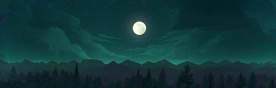 Serene Night Landscape With Full Moon Over Pine Forest And Mountains HD wallpaper