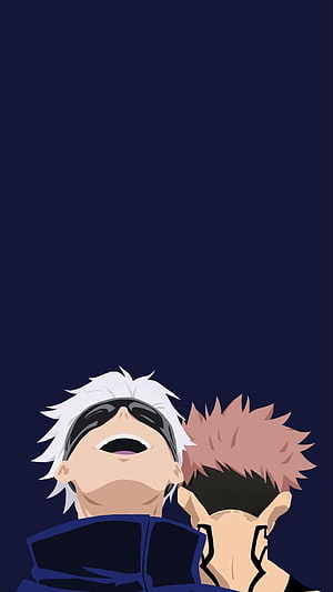 Gojo Satoru and Sukuna Anime Illustration on Dark Blue Background HD phone wallpaper