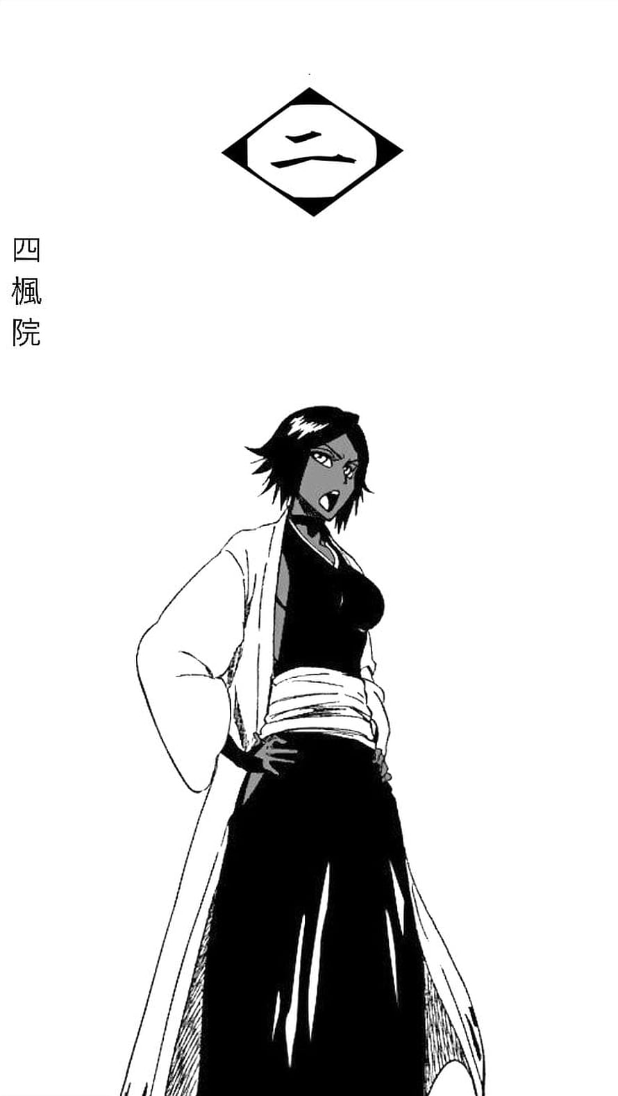 Yoruichi Shihouin from Bleach in Black and White Manga Panel HD phone wallpaper