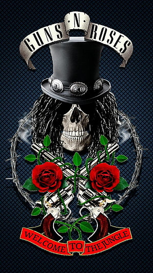 Guns N Roses Welcome to the Jungle Skull and Roses Rock Art HD phone wallpaper