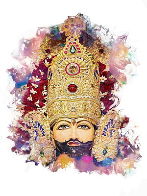 Colorful Artistic Portrait of Lord Krishna with Ornate Golden Crown and Floral Accents HD phone wallpaper