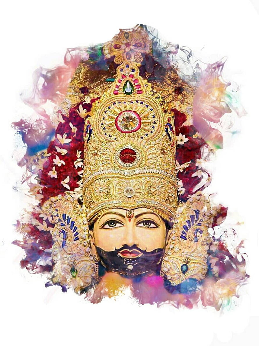 Colorful Artistic Portrait of Lord Krishna with Ornate Golden Crown and Floral Accents HD phone wallpaper