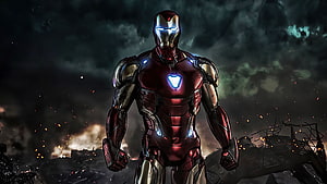 Iron Man Standing Amidst War-Torn Battlefield with Glowing Arc Reactor, 1 Iron man endgame & Backgrounds, iron man for laptop HD wallpaper