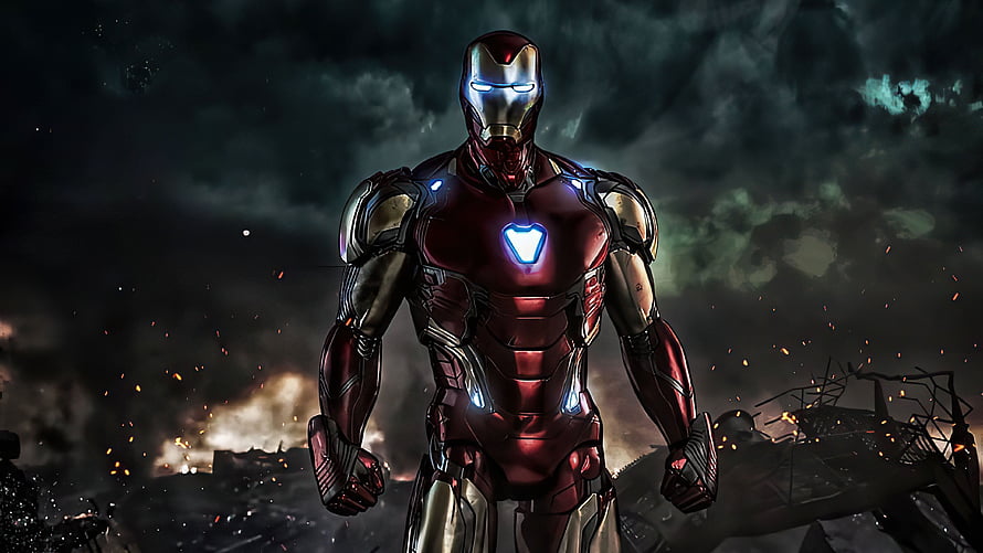 Iron Man Standing Amidst War-Torn Battlefield with Glowing Arc Reactor, 1 Iron man endgame & Backgrounds, iron man for laptop HD wallpaper