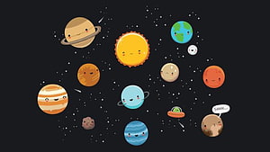 Cute Kawaii Solar System Planets and Sun in Space HD wallpaper
