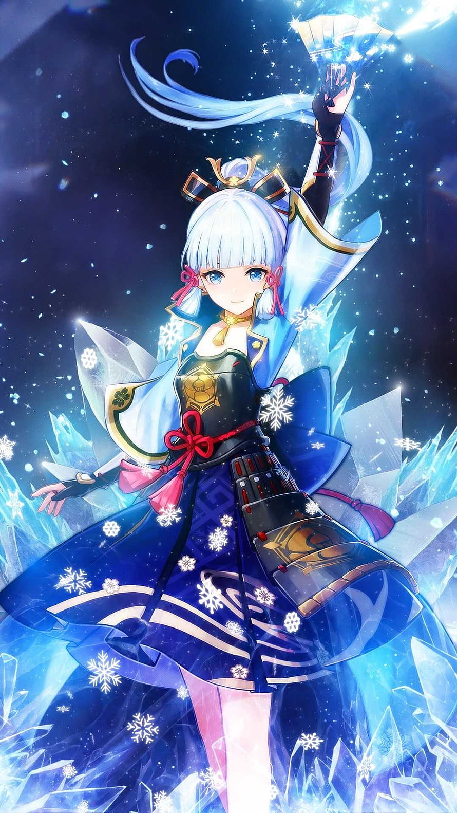 Anime Girl With White Hair And Blue Eyes In Winter Outfit Surrounded By Snowflakes And Ice Crystals HD phone wallpaper