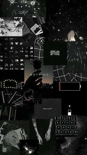 Dark Aesthetic Collage Wallpaper With Glitch Text, Stars, And Edgy Elements HD phone wallpaper
