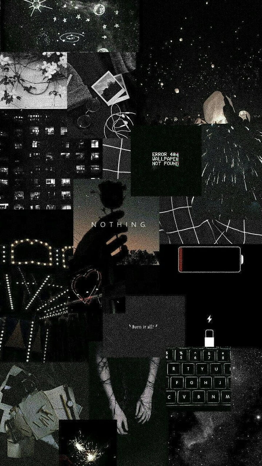 Dark Aesthetic Collage Wallpaper With Glitch Text, Stars, And Edgy Elements HD phone wallpaper
