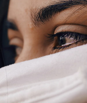Close-up portrait of a woman's eye with a white cloth covering her face, 10 Sad Woman [], girl mood off HD phone wallpaper