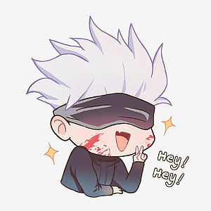 Cute chibi Gojo Satoru from Jujutsu Kaisen with blindfold and peace sign HD phone wallpaper