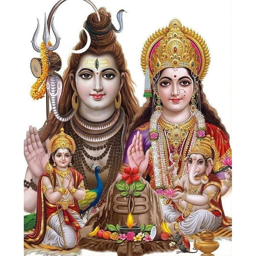 Hindu Deities Shiva Parvati Ganesha Kartikeya Family Portrait Digital Art Wallpaper HD phone wallpaper