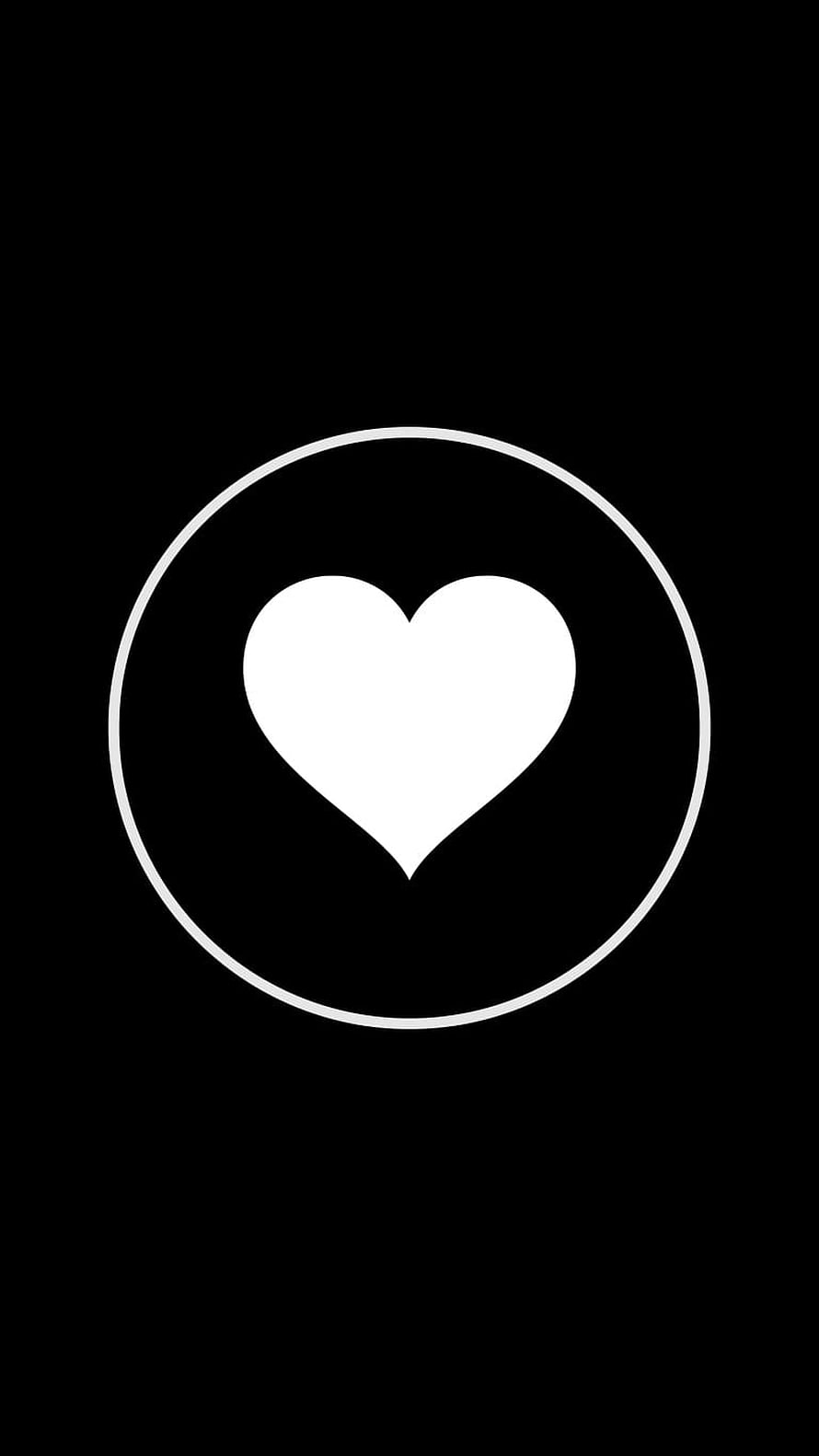 Minimalist White Heart Icon Inside Circle on Black Background HD phone wallpaper