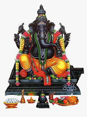 Black Lord Ganesha Sitting with Offerings and Modak HD phone wallpaper