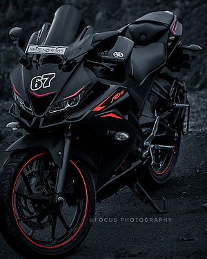 Yamaha YZF R15 V3 Black and Red Sport Motorcycle with Number 67 HD phone wallpaper