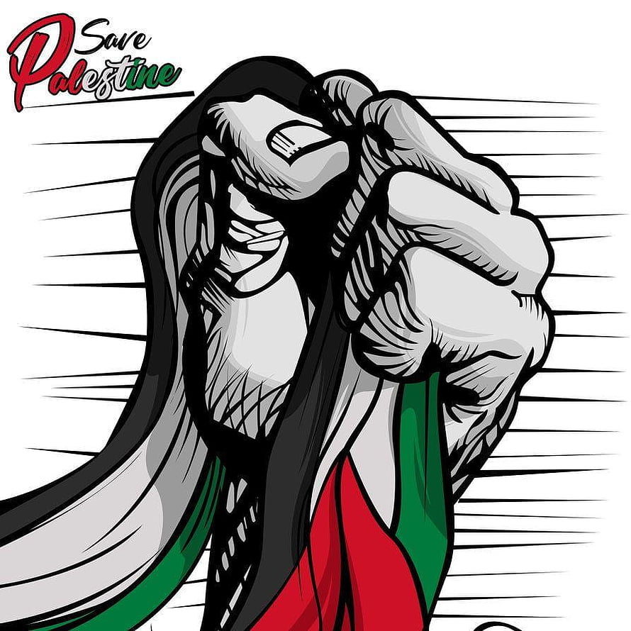 Save Palestine Solidarity Illustration With Raised Fist And Flag Colors HD phone wallpaper