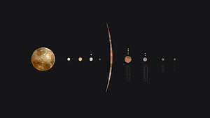 Minimalist Solar System Diagram with Planets and Moons on Black Background HD wallpaper