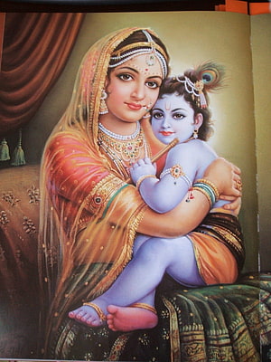 Yashoda and Baby Krishna in Traditional Indian Painting Style HD phone wallpaper
