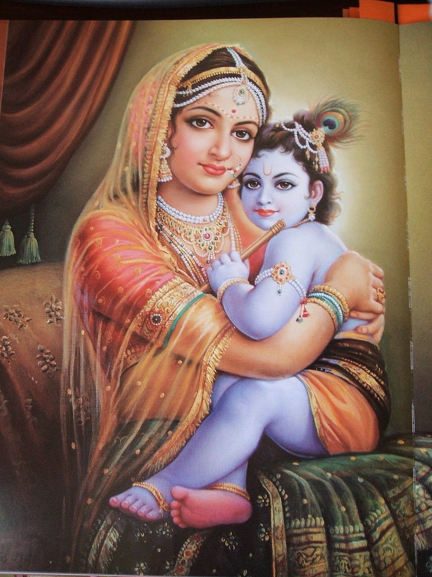Yashoda and Baby Krishna in Traditional Indian Painting Style HD phone wallpaper