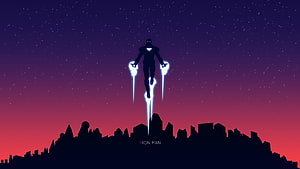 Iron Man Silhouette Hovering Over City Skyline at Dusk with Glowing Repulsors, WGP: 4 Beautiful Iron Man, iron man HD wallpaper