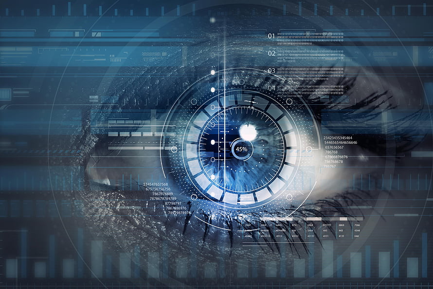 Futuristic Human Eye With Digital HUD Interface And Cybernetic Data Overlay, Blockchain and its uses in Cyber Security, network security HD wallpaper