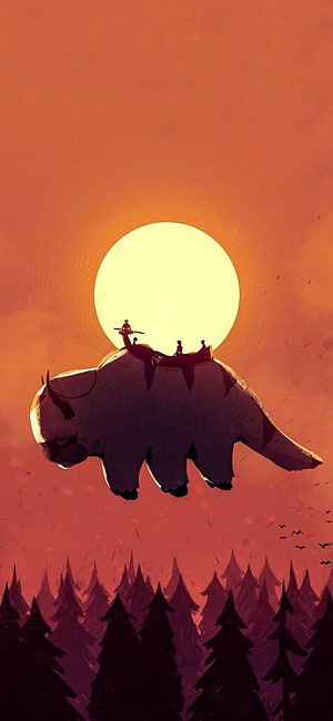 Avatar The Last Airbender Flying Bison Silhouette Against Sunset Sky HD phone wallpaper