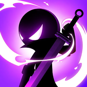 ICEFOX Fighting Stickman Warrior Wielding Sword in Purple Neon Glow, ICEFOX, fighting stickman HD phone wallpaper