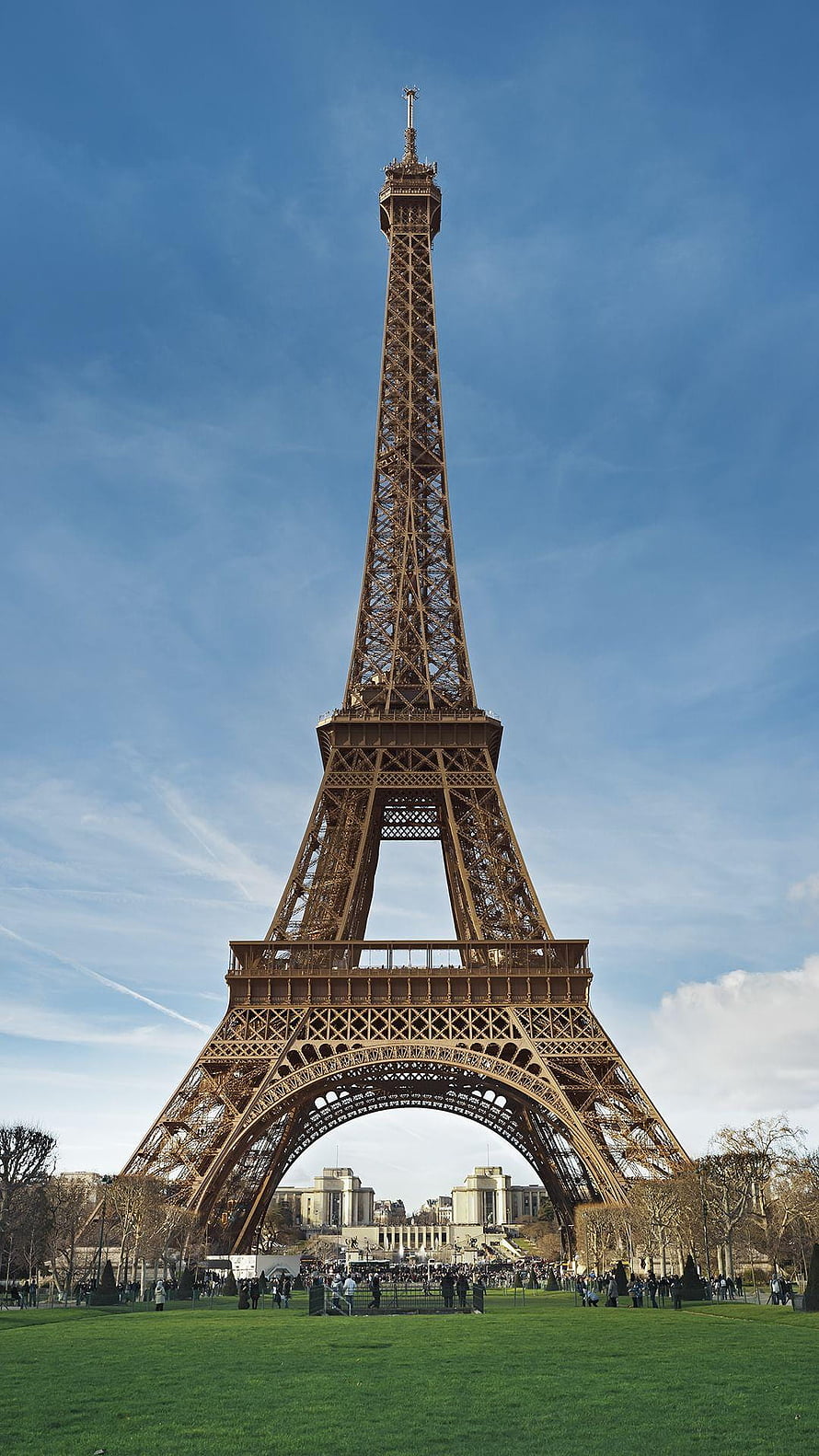 Eiffel Tower Rising Over Green Lawns in Paris France Under a Clear Blue Sky HD phone wallpaper