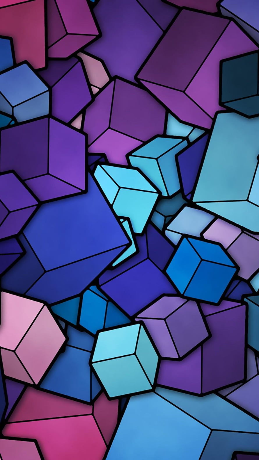Abstract Geometric Cubes in Purple and Blue Hues HD phone wallpaper