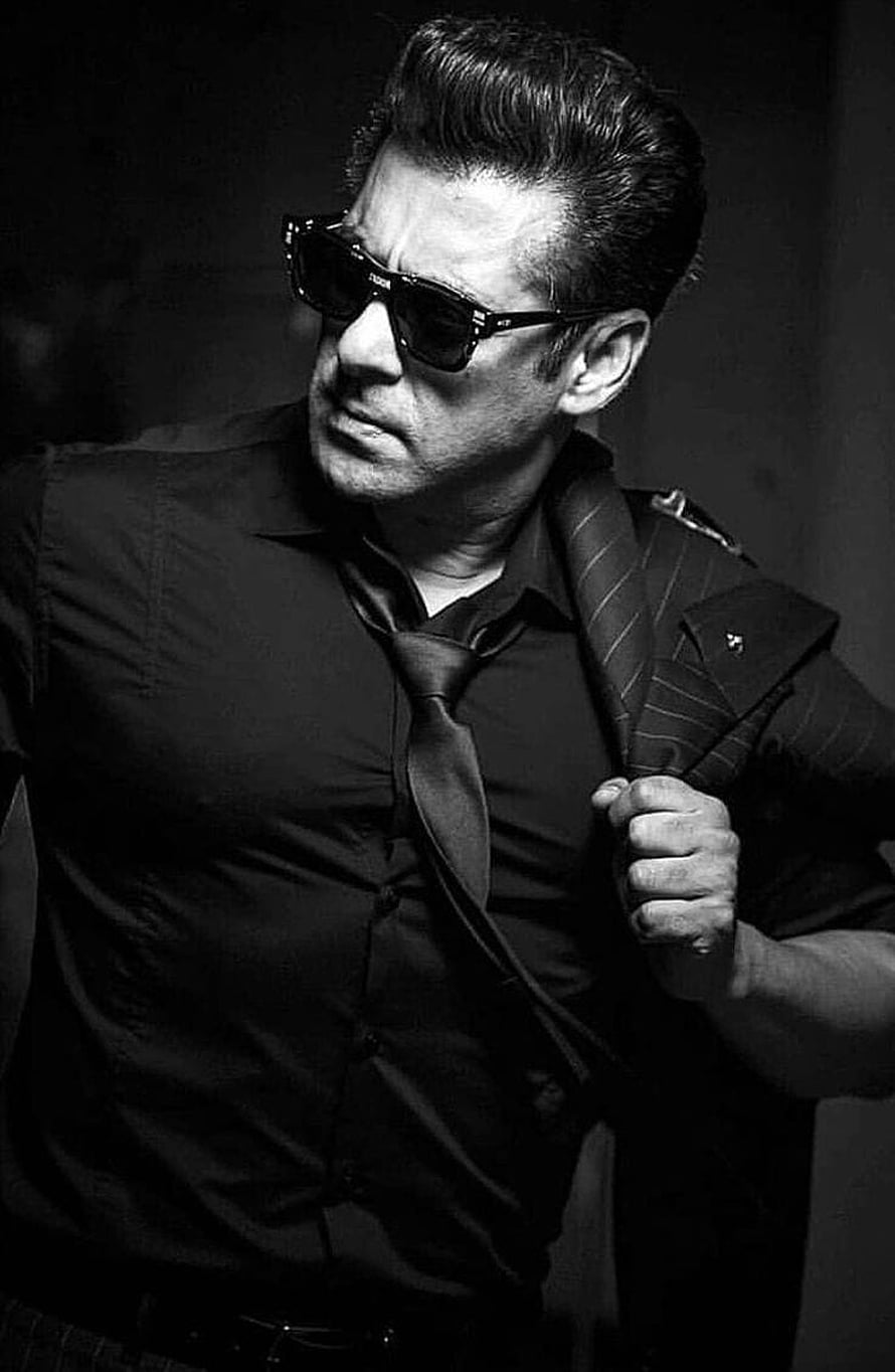 Salman Khan in a stylish black and white portrait wearing sunglasses and a suit jacket, radhe salman khan, #Salman Khan HD phone wallpaper
