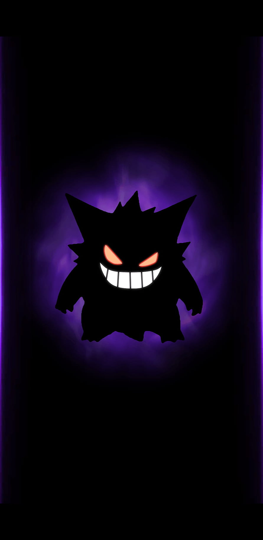 Gengar Silhouette with Glowing Red Eyes and Purple Aura HD phone wallpaper