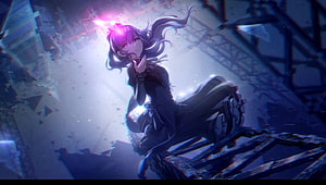 Mafuyu Kurosawa from Project Sekai in a dramatic anime illustration with glowing pink hair accents HD wallpaper
