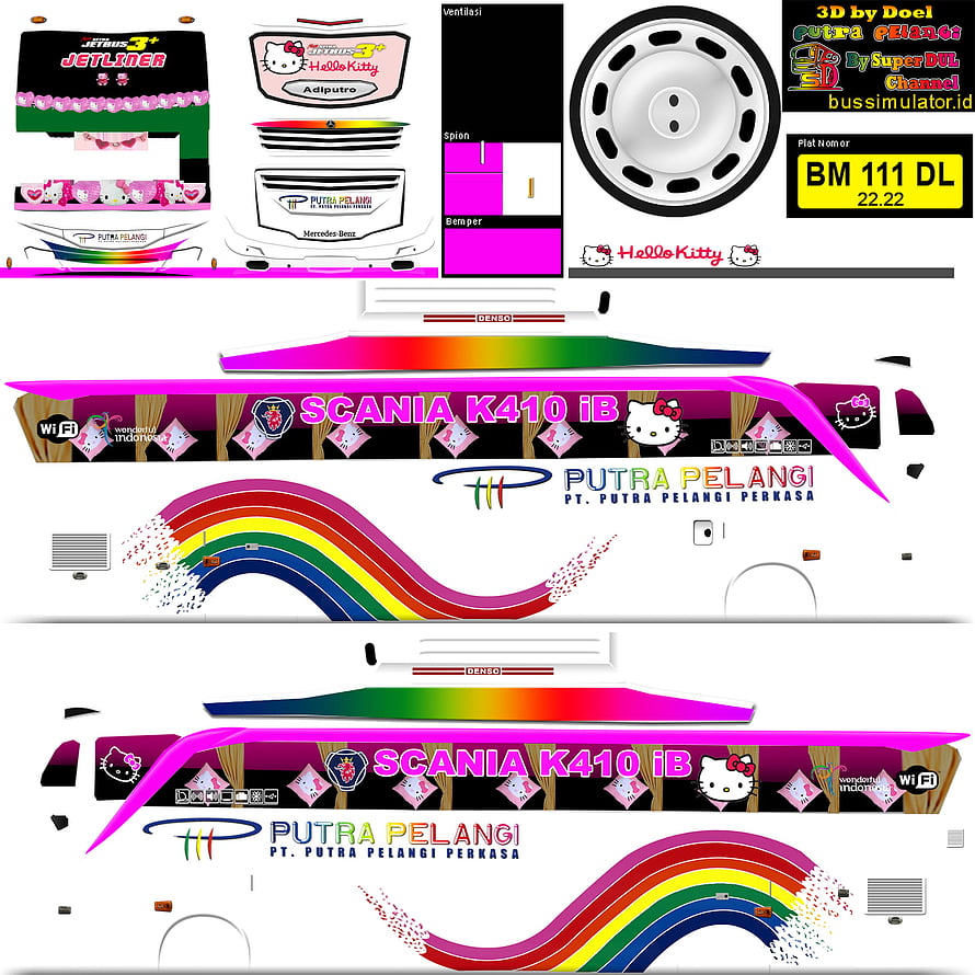 Hello Kitty Rainbow Scania K410 Bus Livery Design for Bus Simulator HD phone wallpaper
