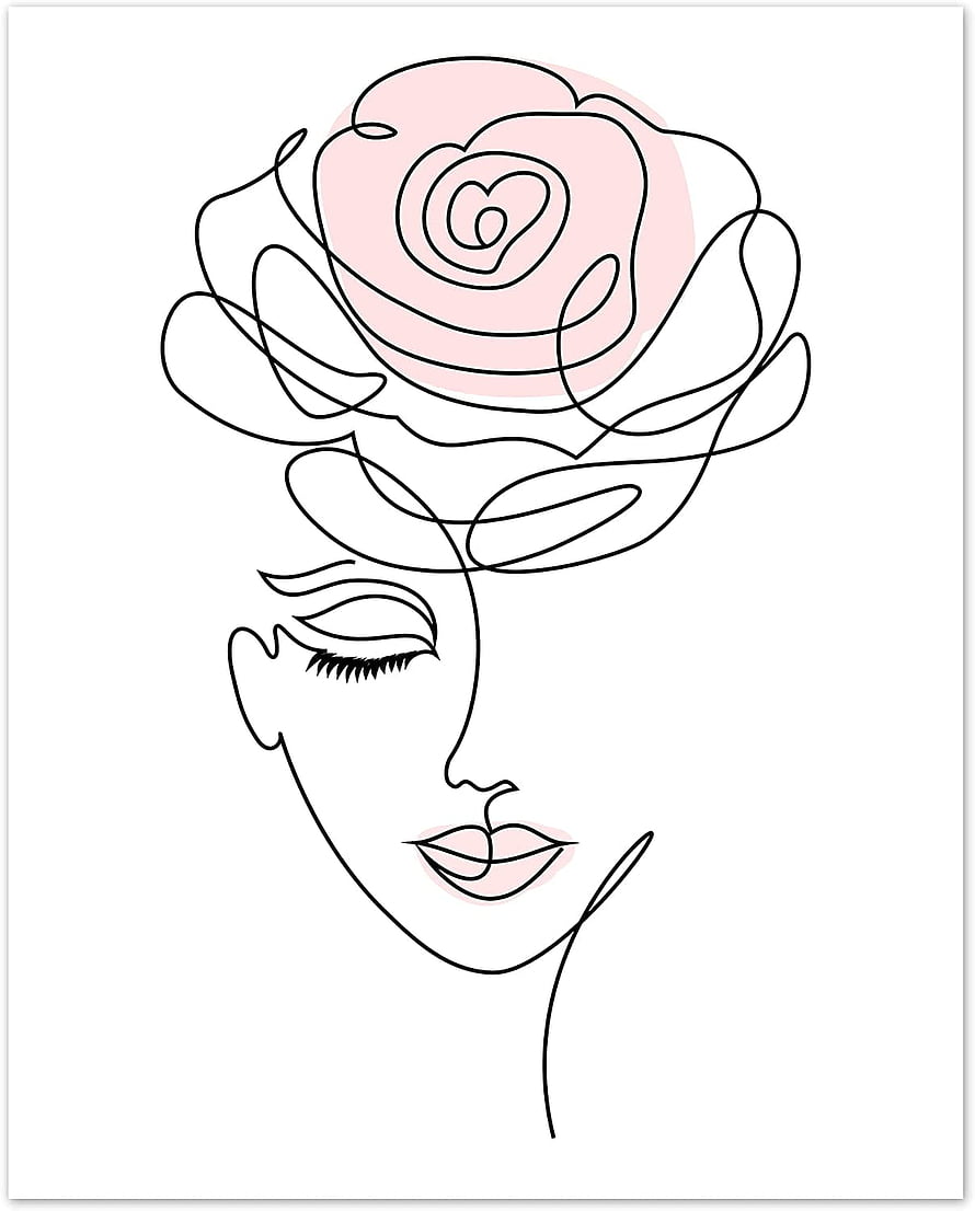 Minimalist One Line Art Woman Face With Rose Flower Blush Pink Abstract Portrait, Boho Minimalist Black and White Face Flower Line Art Blush Pink Abstract Farmhouse Botanical Wall Art Posters Home Living Room Decor Simple Aesthetic Women Prints Decorations Kitchen Bedroom: Posters &, art line aesthetic HD phone wallpaper